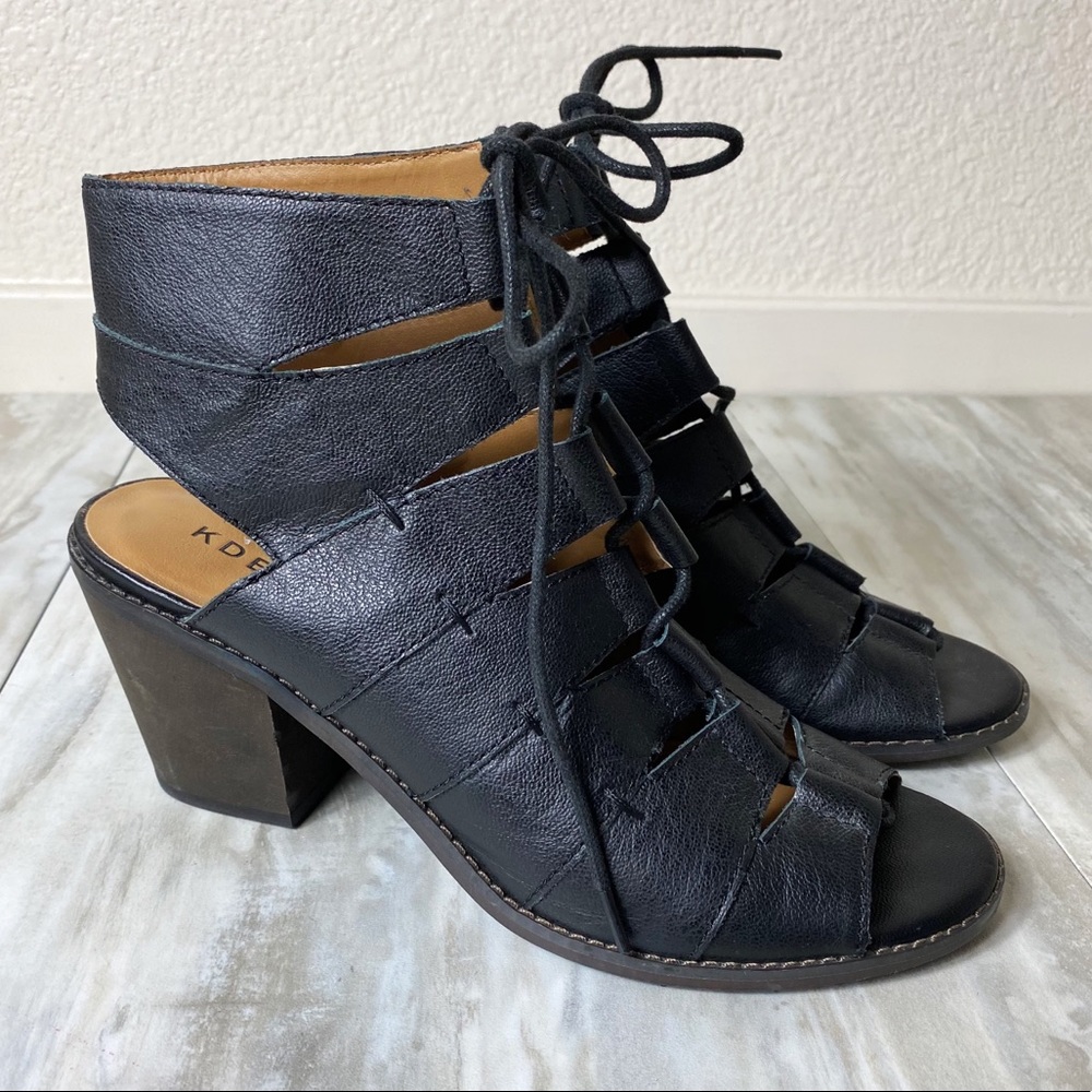 Kelsi Dagger Booties Black Heeled Cage Lace Up